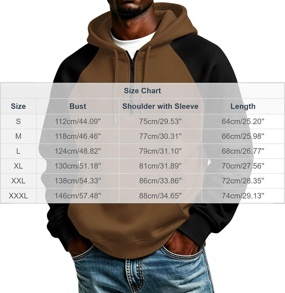 Quarter Zip Hoodies for Men Contrast Kangaroo Pocket Sweatshirt