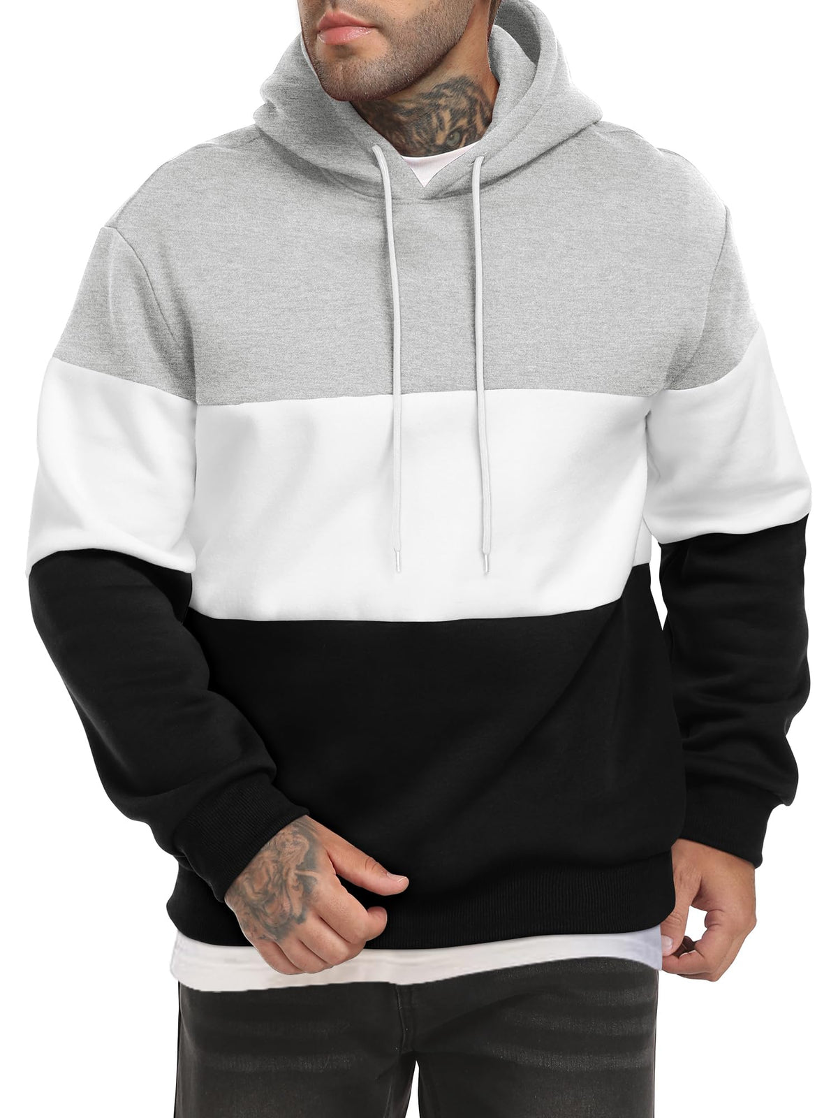 Men's Color Block Hoodies Long Sleeve Hooded Sweatshirt Pullover