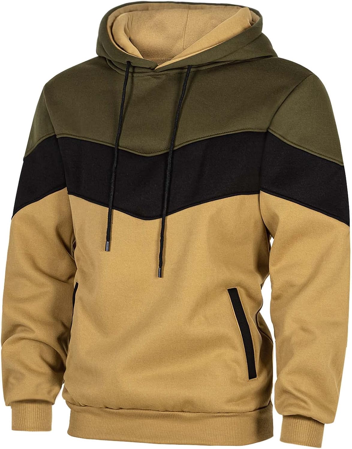 Keasmto Mens Hoodies Pullover Sweatshirt Color Block Fleece Long Sleeve Patchwork Casual Hoodie with Pockets