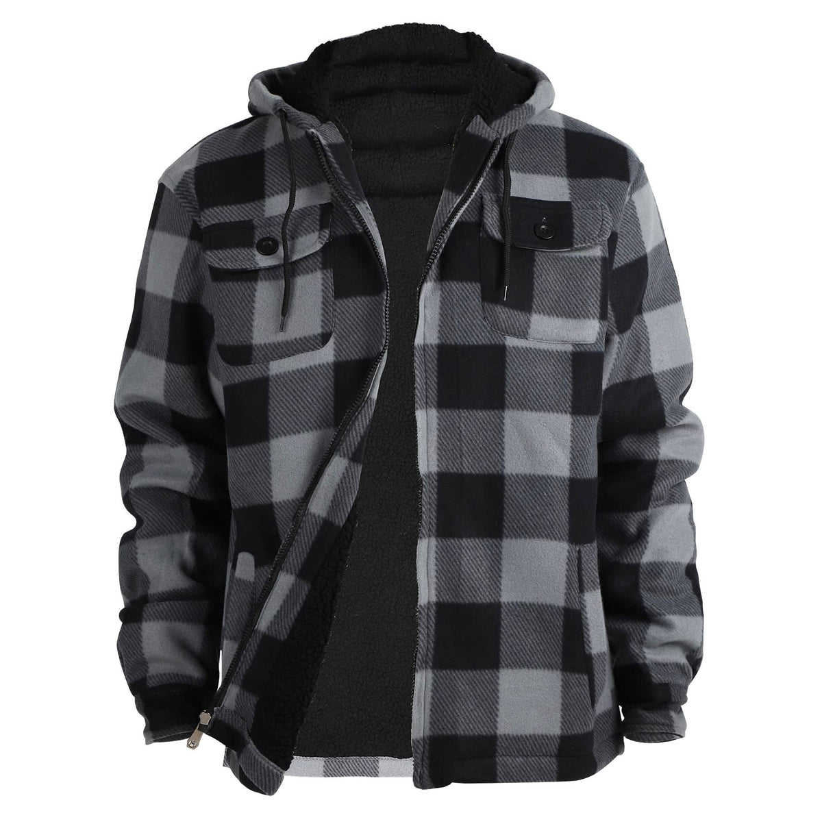 Gary Com Heavy Thick Flannel Plaid Jacket Sherpa Fleece Lined Hoodies for Men Zip Up Winter Warm Coat Zipper Sweatshirt