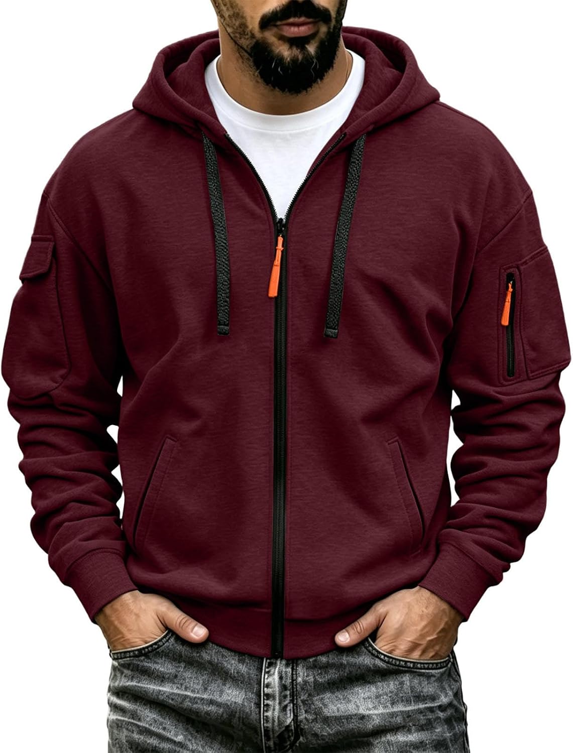 Mens Tactical Hoodie Zip Up Oversized Fashion Sweatshirt