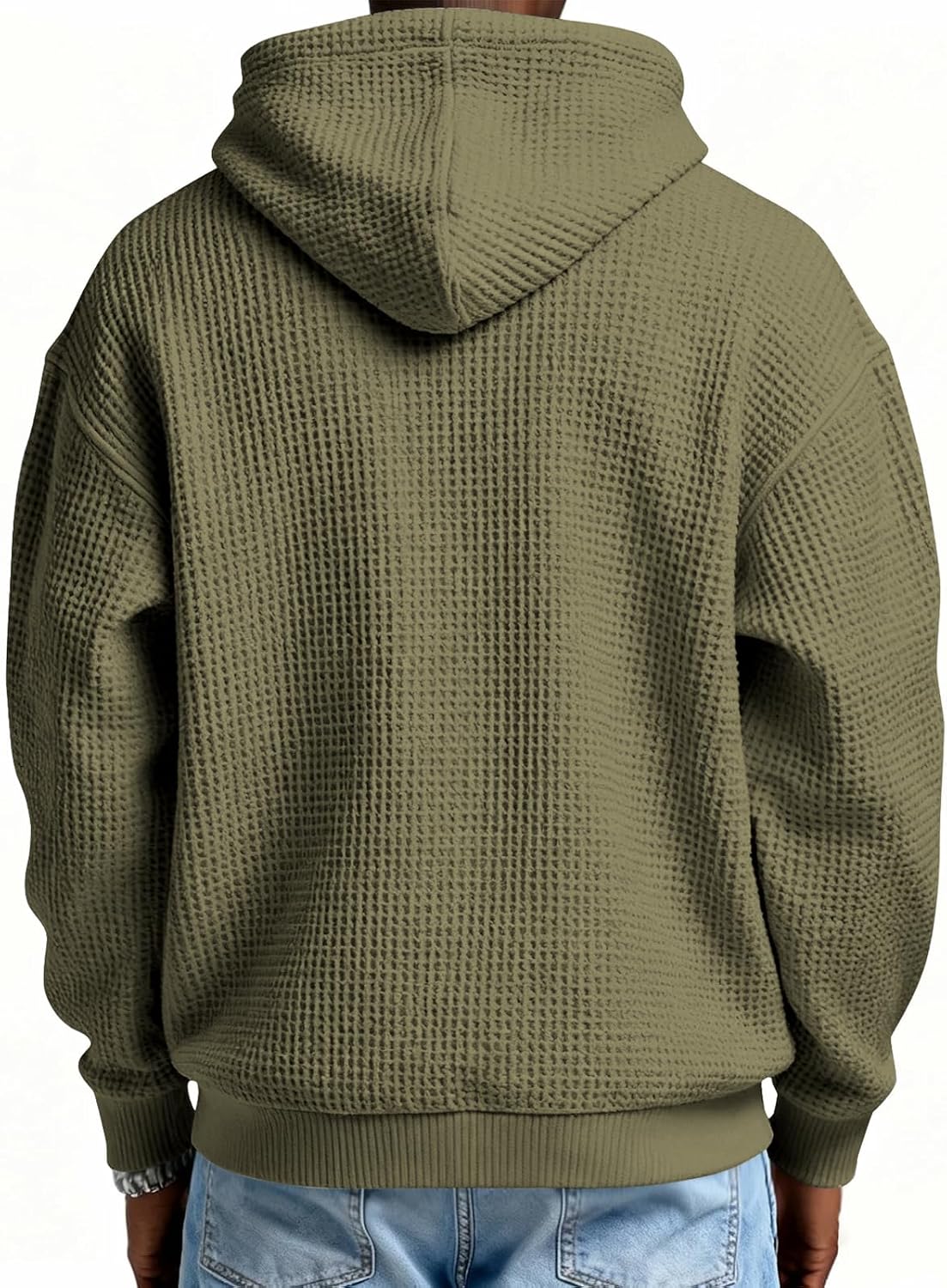 Men's Quarter Zip Waffle Hoodie Casual Pullover Sweatshirt