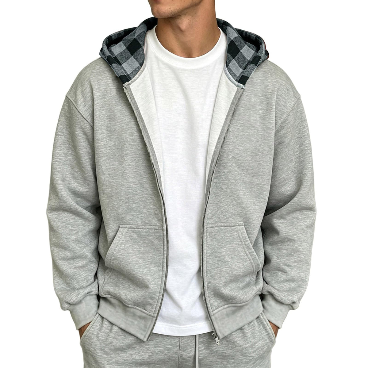 Full Zip Hoodies For Men Y2k Plaid Hoodie Reversible Oversized Graphic Sweatshirt Streetwear Jacket Hip Hop Outfits
