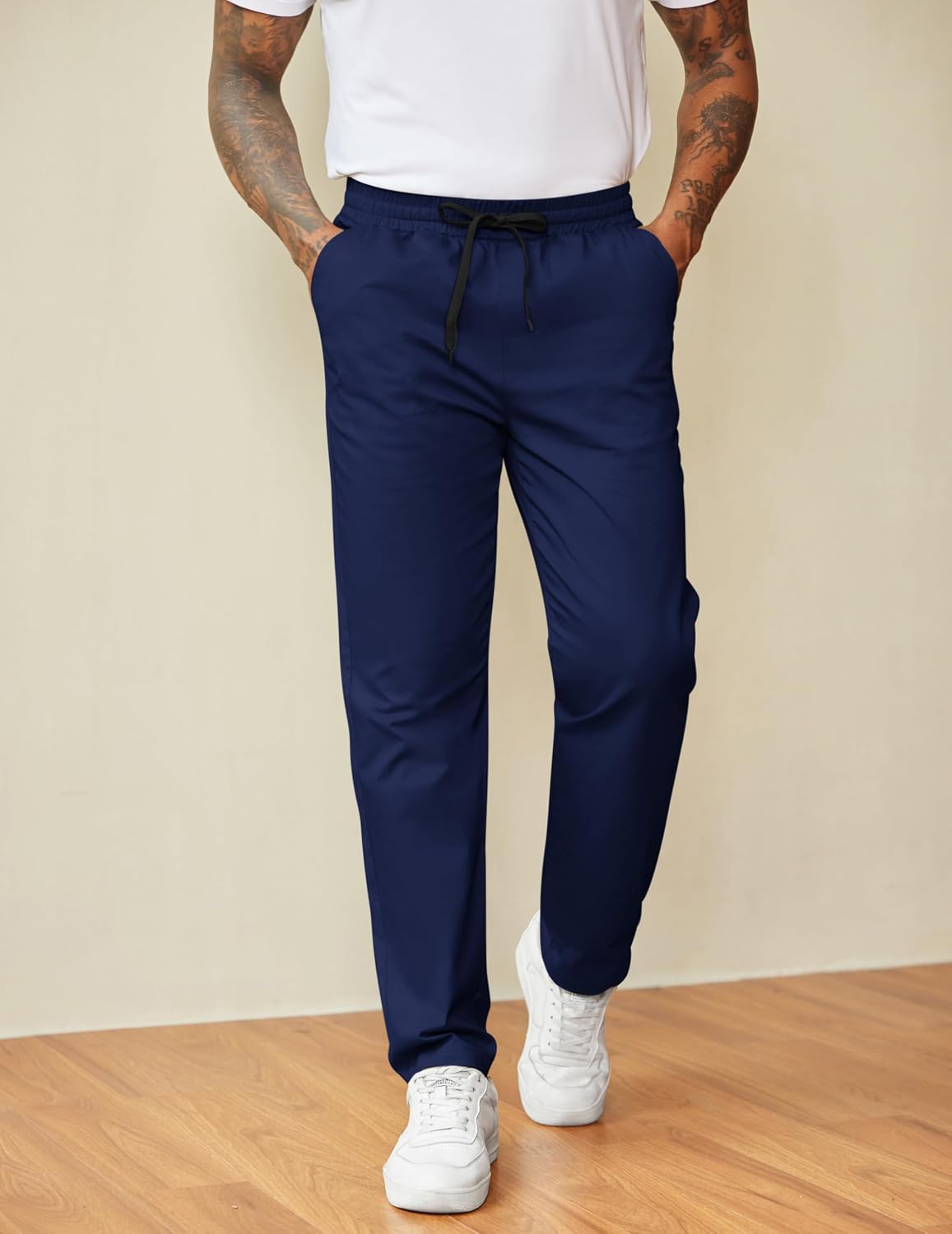 COOFANDY Men's Casual Pants Drawstring Elastic Waist Chino Pants Straight Leg Slacks Cotton Twill Trousers with Pockets