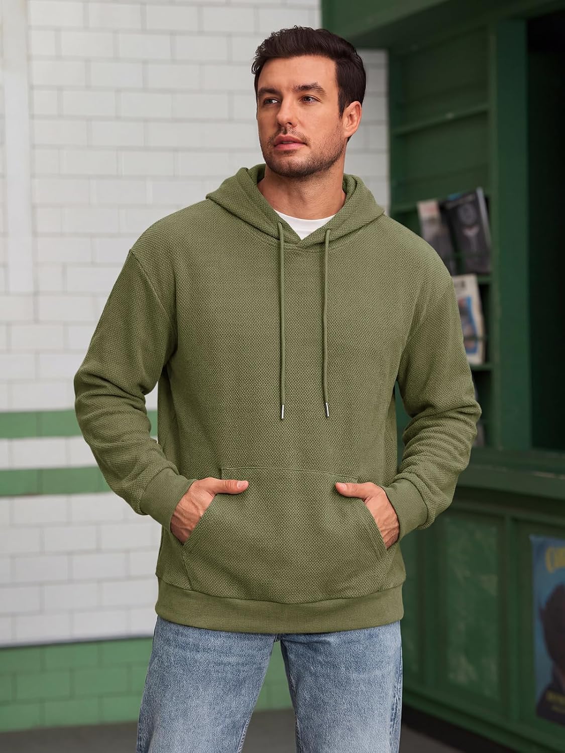Runcati Mens Casual Hoodies Long Sleeve Pullover Sweatshirts with Pocket