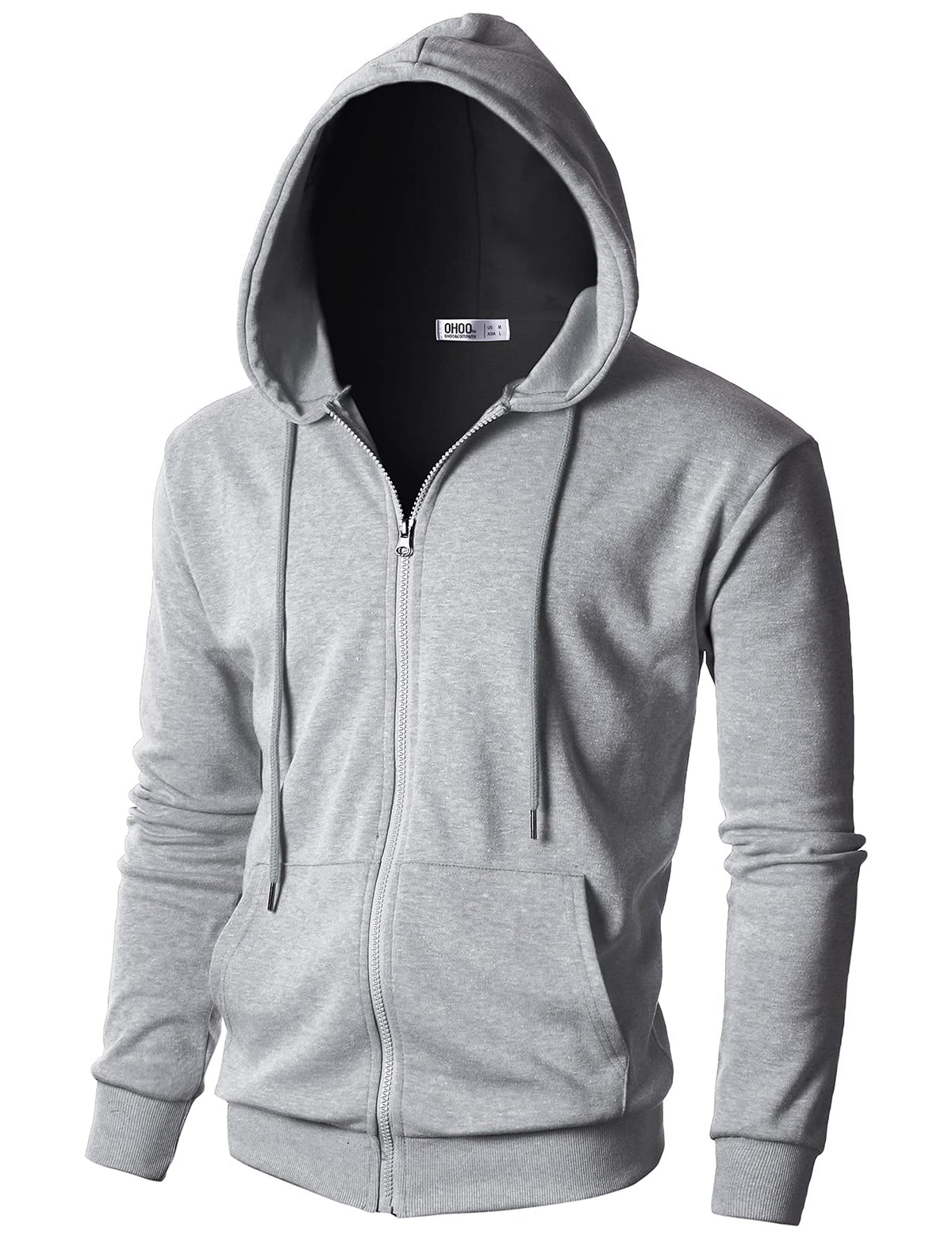 Ohoo Men's Zip Up Hoodie Lightweight Slim Fit Hooded Jacket