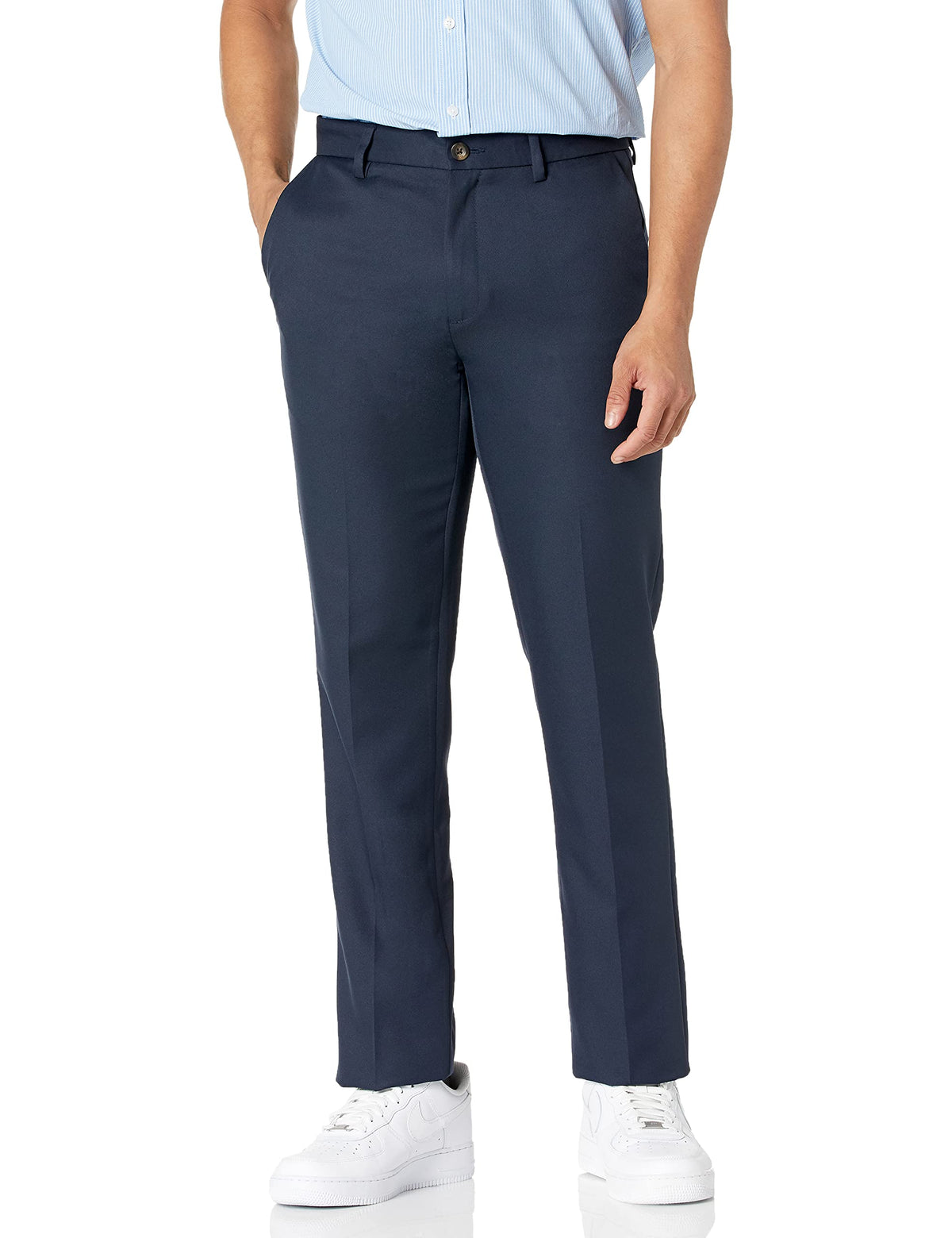 Amazon Essentials Men's Slim-Fit Flat-Front Dress Pants, Straight Leg, Polyester, Stone