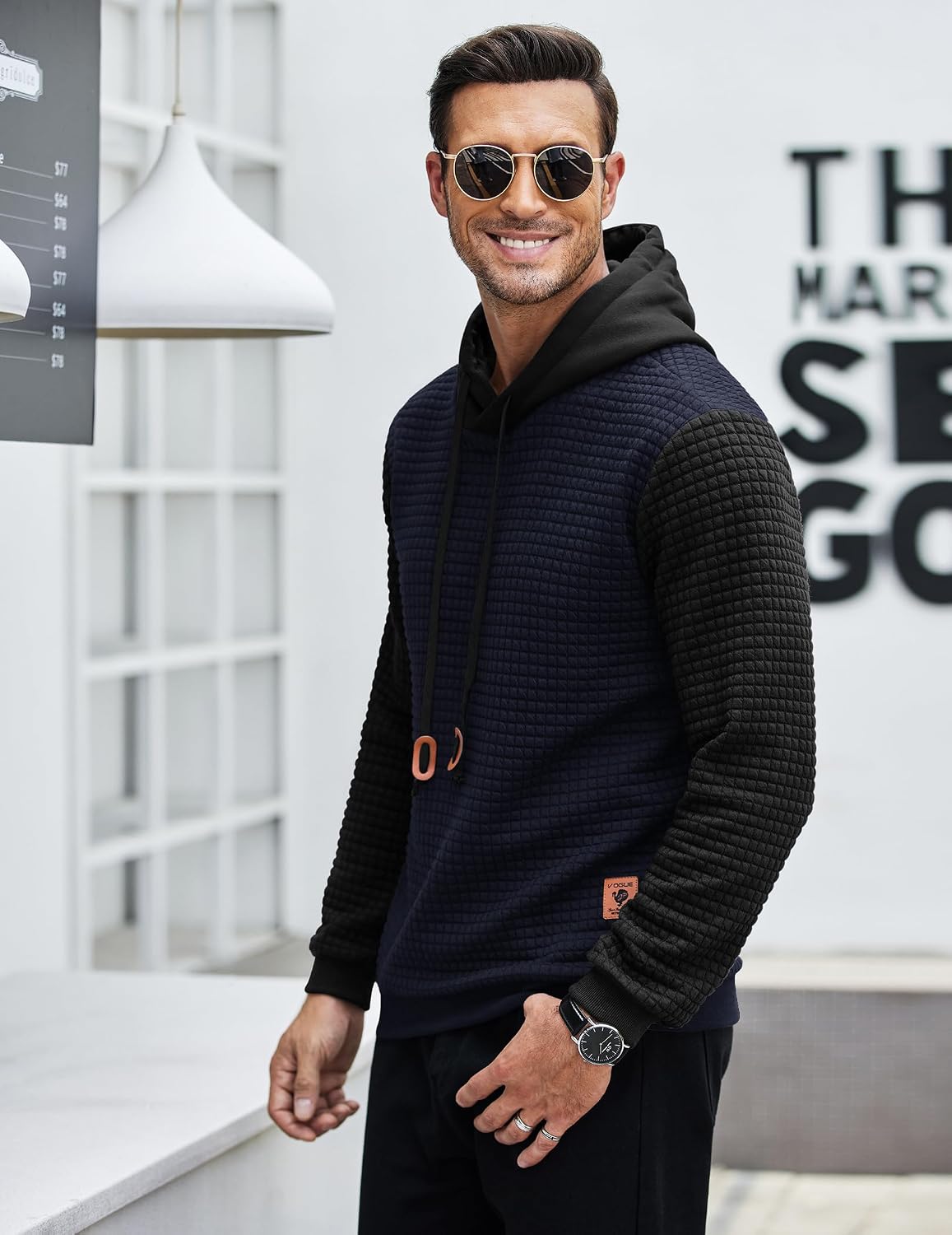 COOFANDY Mens Hooded Sweatshirt Casual Long Sleeve Drawstring Waffle Knit Pullover Hoodies