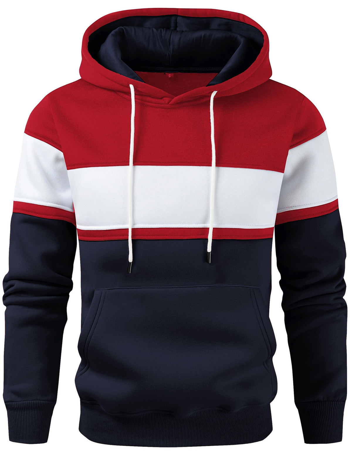 Mens Classic Color Block Hoodie Pullover Casual Fleece Sweatshirt