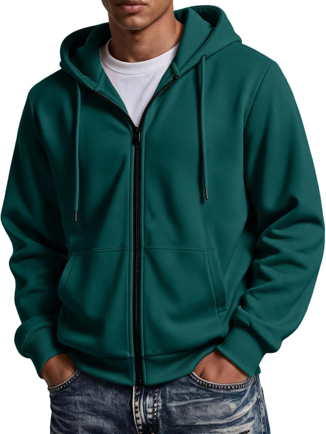Mens Zip Up Hoodie Full Zip Oversized Fleece Lined Sweatshirt Fall Hoodies