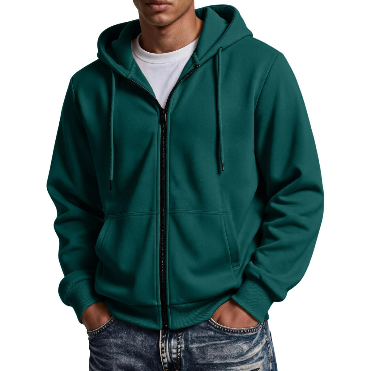 Mens Zip Up Hoodie Full Zip Oversized Fleece Lined Sweatshirt Fall Hoodies