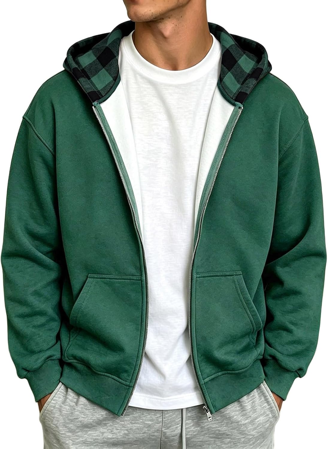 Full Zip Hoodies For Men Y2k Plaid Hoodie Reversible Oversized Graphic Sweatshirt Streetwear Jacket Hip Hop Outfits