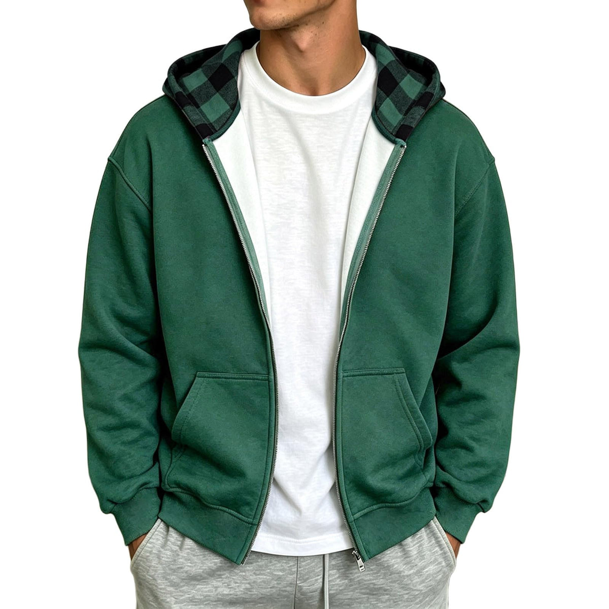 Full Zip Hoodies For Men Y2k Plaid Hoodie Reversible Oversized Graphic Sweatshirt Streetwear Jacket Hip Hop Outfits