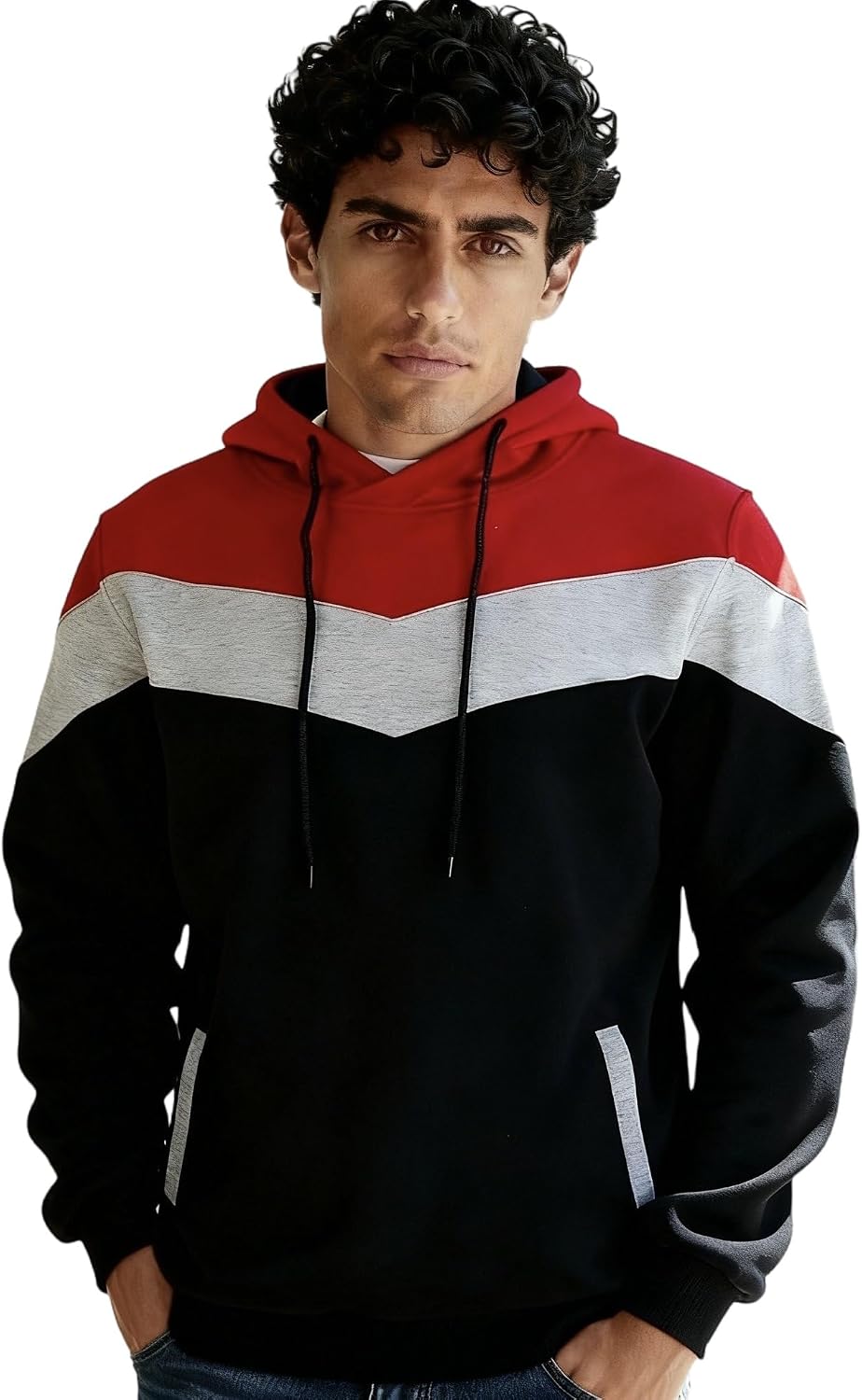 Men's Fashion Novelty Color Block Hoodies Long Sleeve Fleece Hooded Pullover Sweatshirts with Pockets