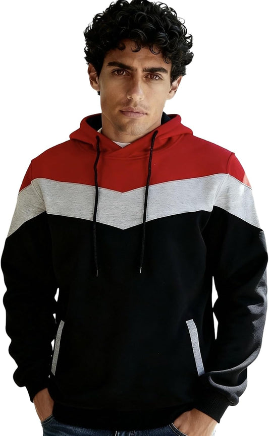 Men's Fashion Novelty Color Block Hoodies Long Sleeve Fleece Hooded Pullover Sweatshirts with Pockets