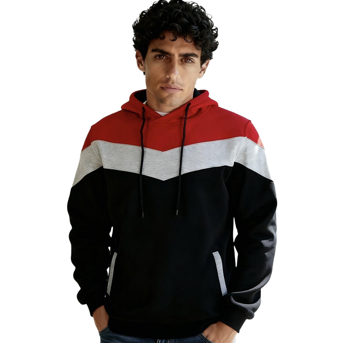 Men's Fashion Novelty Color Block Hoodies Long Sleeve Fleece Hooded Pullover Sweatshirts with Pockets