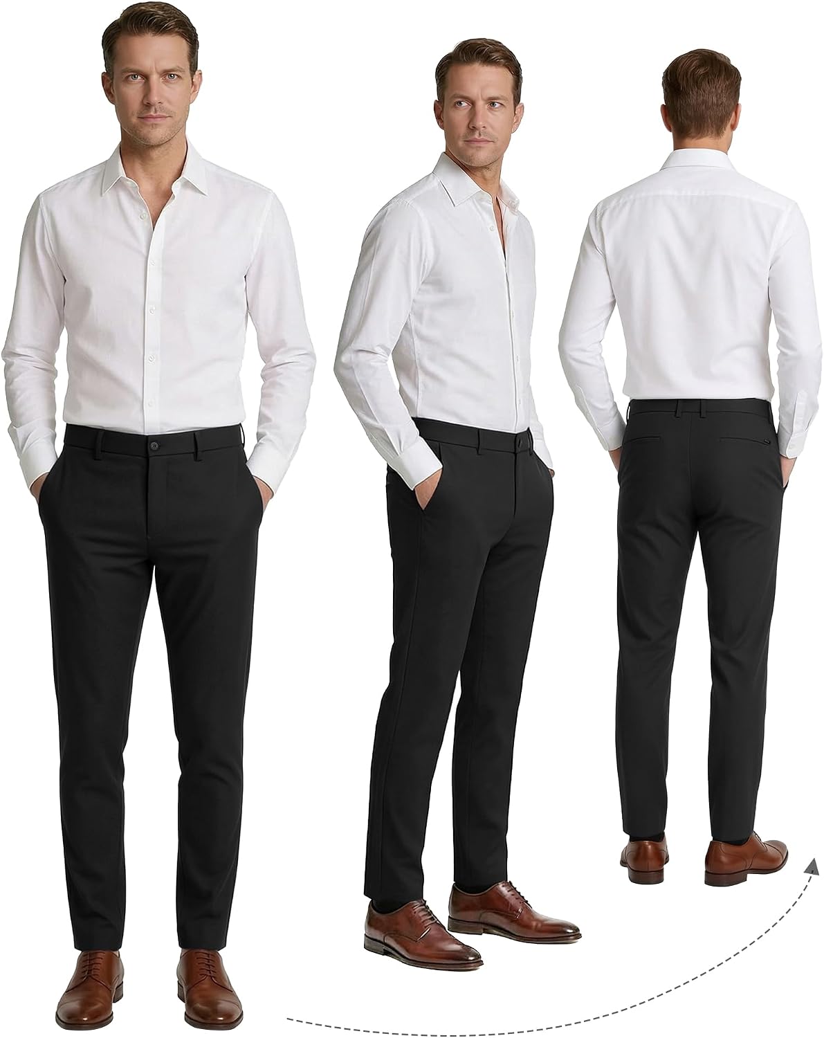 Plaid&Plain Men’s Slim Fit Dress Pants Stretch Dress Pants