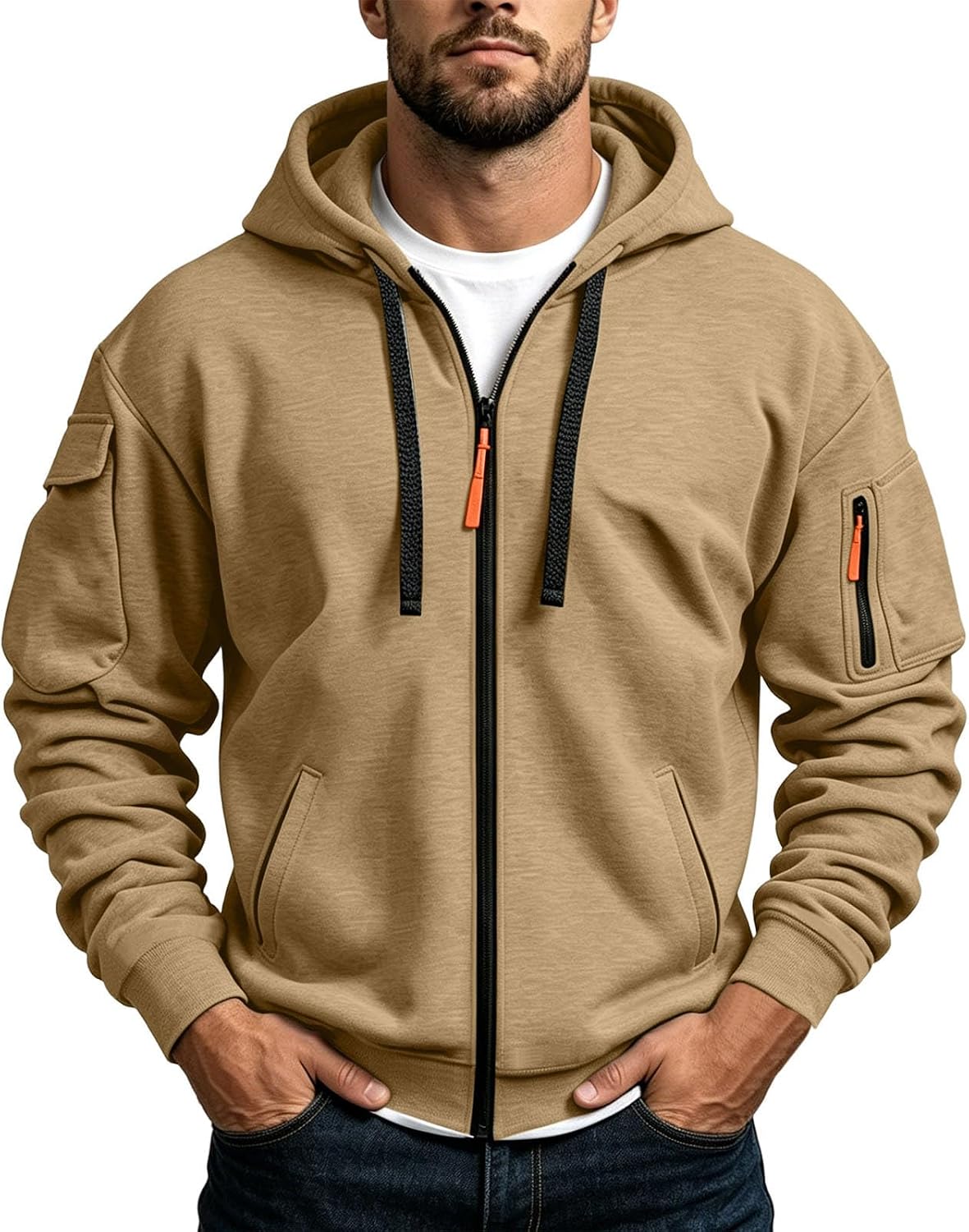 Mens Tactical Hoodie Zip Up Oversized Fashion Sweatshirt