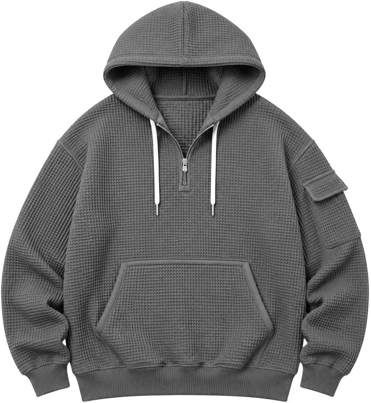 XS-5XL Men's Quarter Zip Hoodies Waffle Knit Pullover Long Sleeve Casual Sweatshirt Loose Fit Tops with Pockets