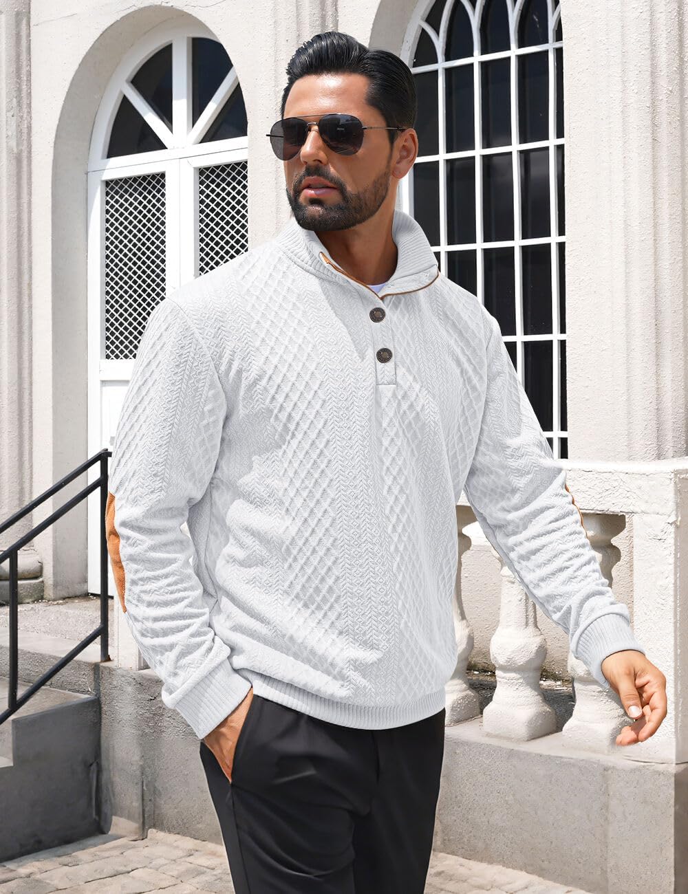 Men's Casual Sweatshirt Pullover Sweater Casual Long Sleeve Stand Collar Quarter Button Sweaters
