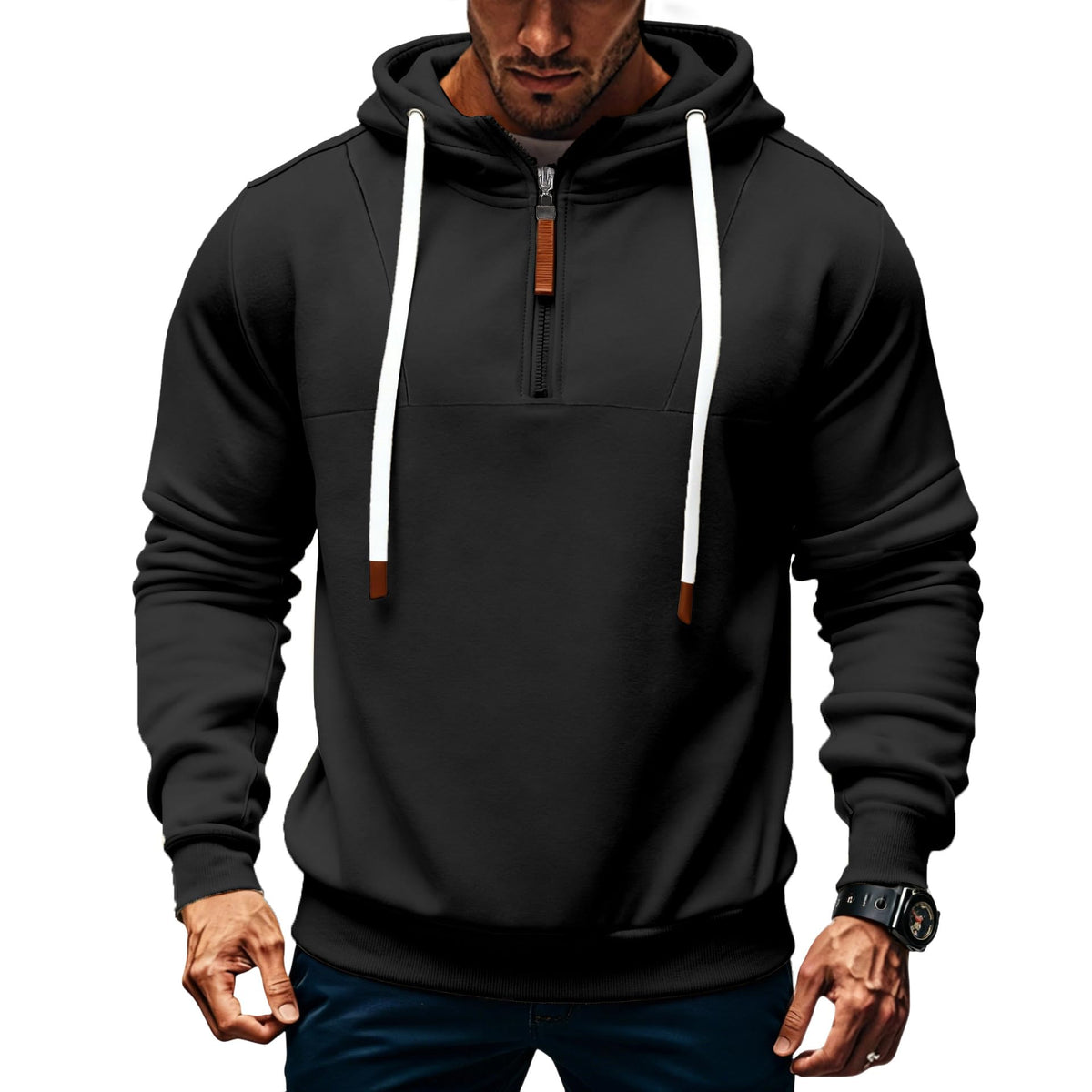 Mens Quarter Zip Hoodie Sweatshirt Warm Fleece Long Sleeve Pullover Hoodies for Men