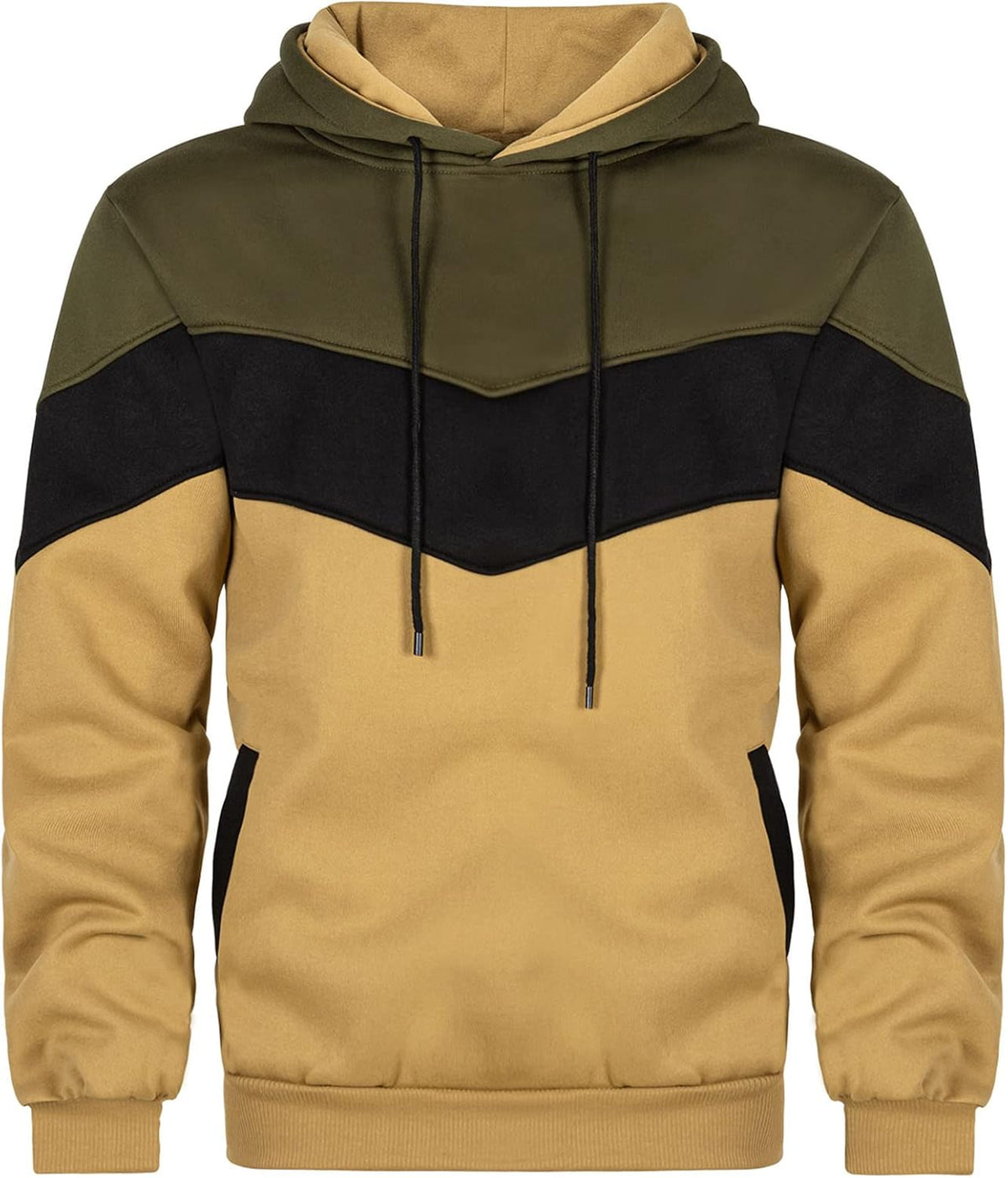 Keasmto Mens Hoodies Pullover Sweatshirt Color Block Fleece Long Sleeve Patchwork Casual Hoodie with Pockets