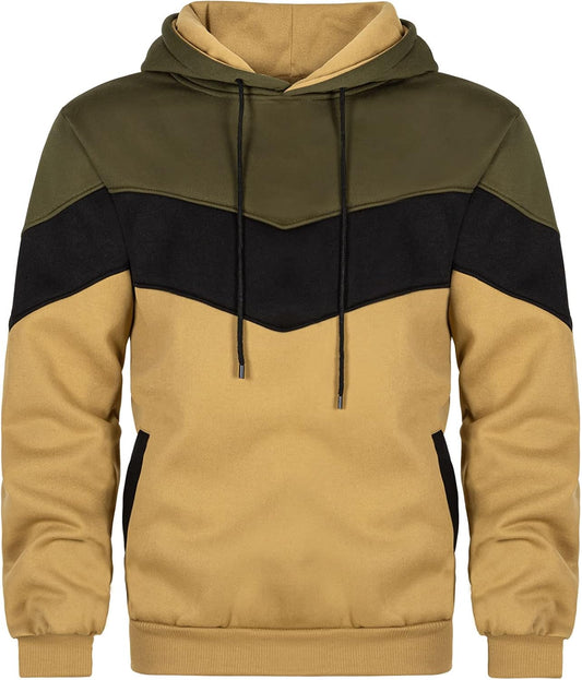 Keasmto Mens Hoodies Pullover Sweatshirt Color Block Fleece Long Sleeve Patchwork Casual Hoodie with Pockets