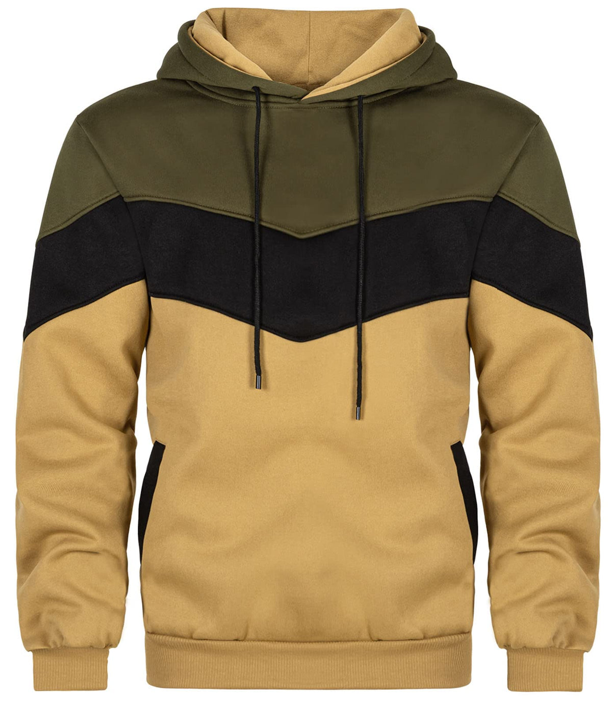 Keasmto Mens Hoodies Pullover Sweatshirt Color Block Fleece Long Sleeve Patchwork Casual Hoodie with Pockets