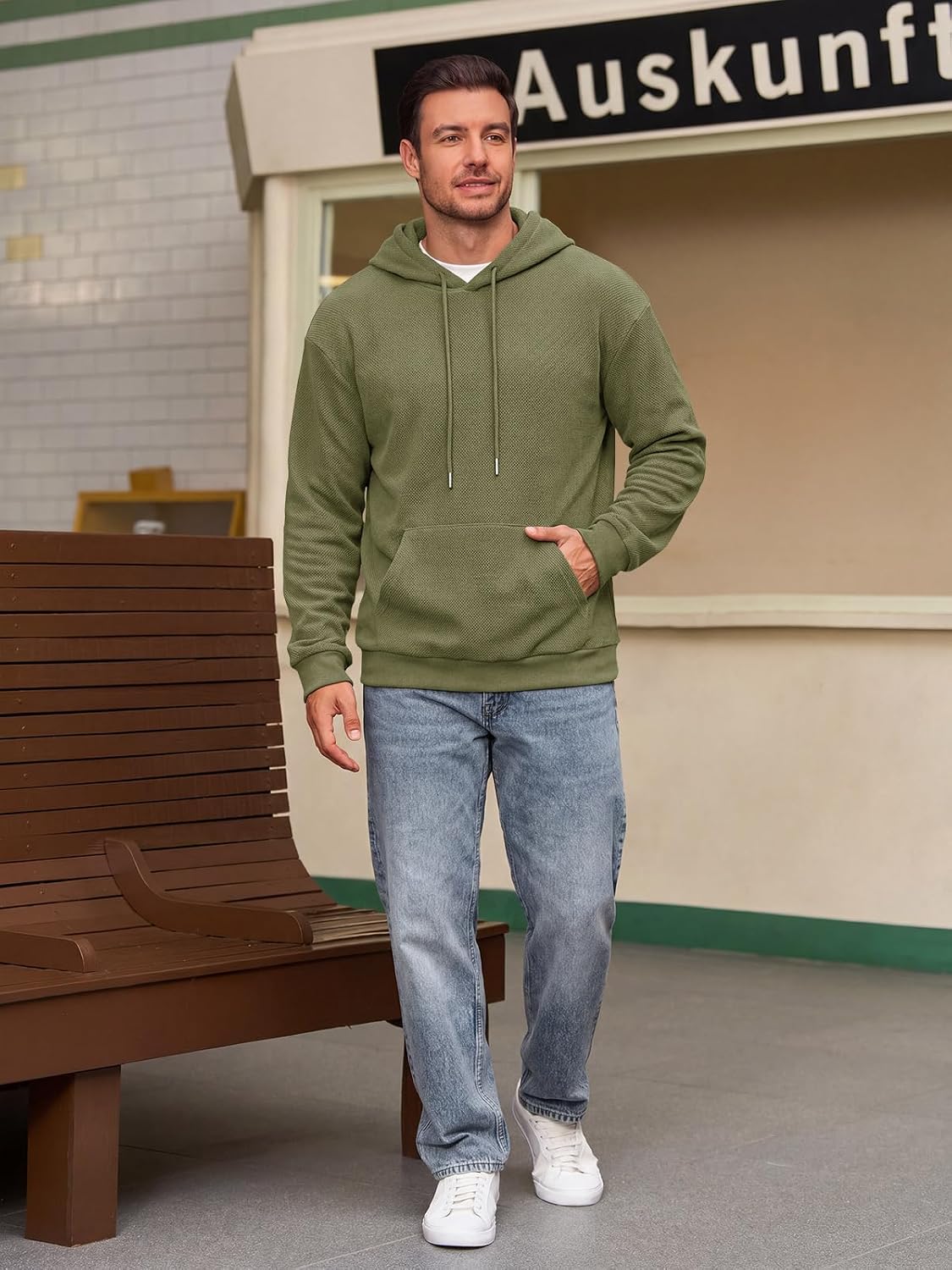 Runcati Mens Casual Hoodies Long Sleeve Pullover Sweatshirts with Pocket