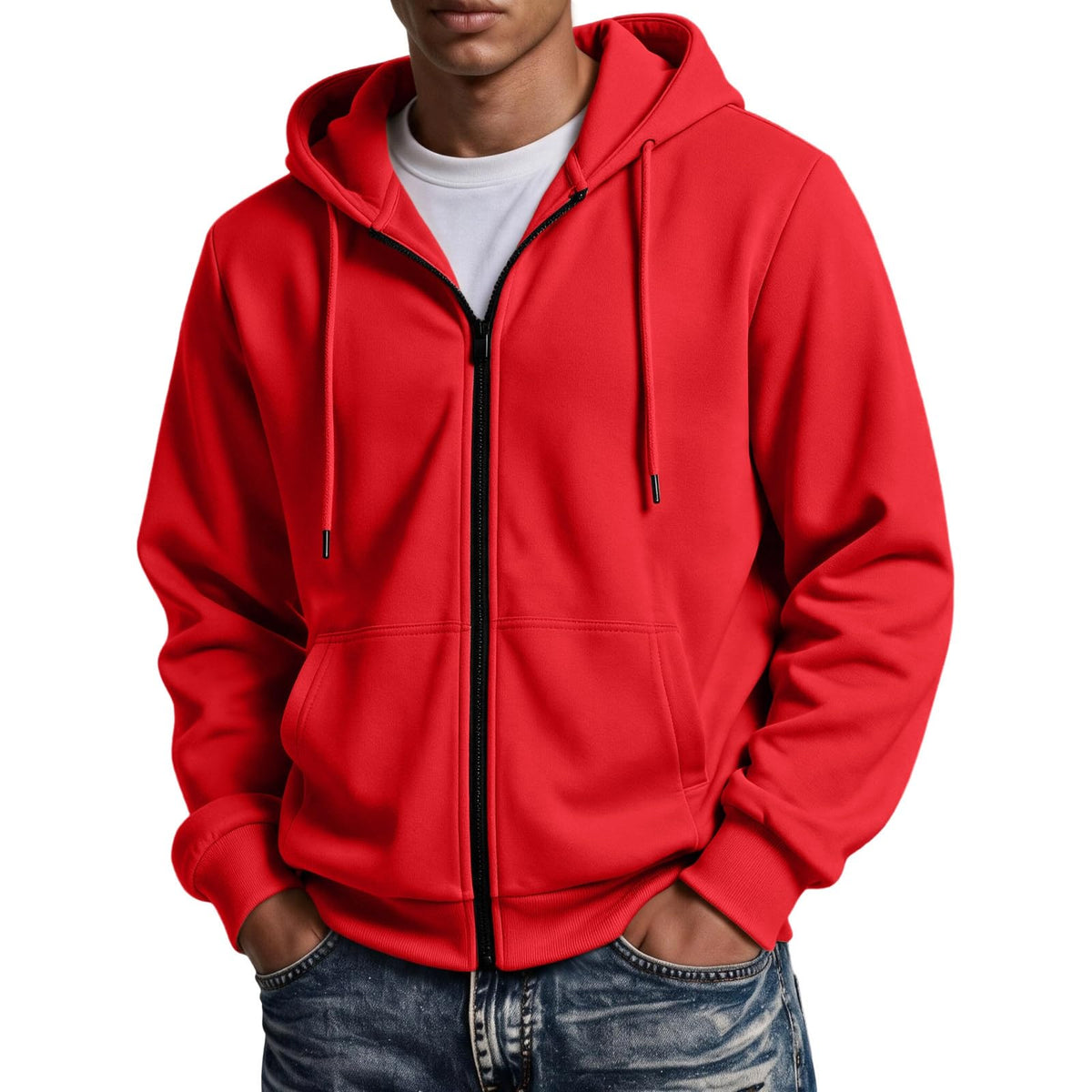 Mens Zip Up Hoodie Full Zip Oversized Fleece Lined Sweatshirt Fall Hoodies