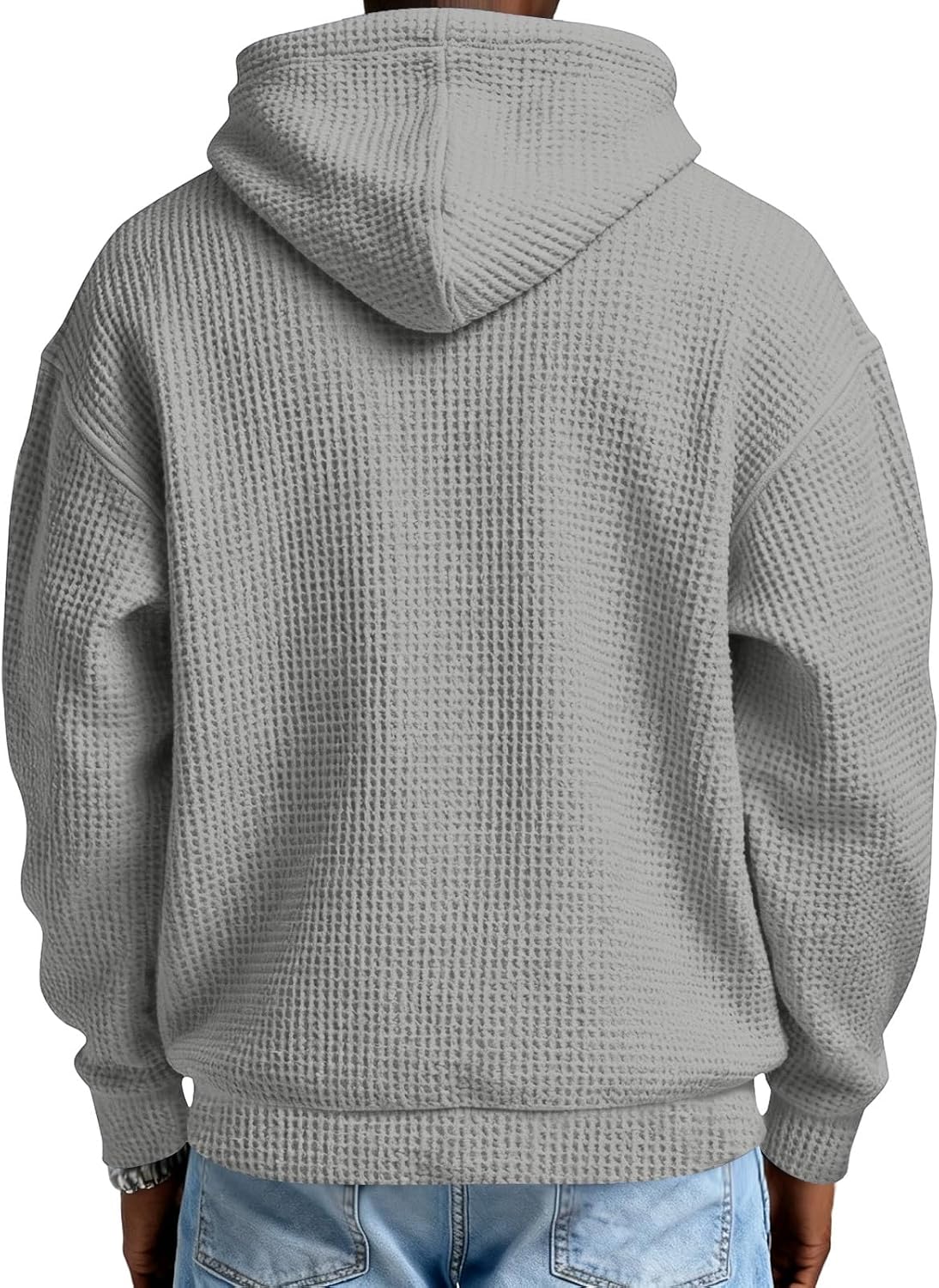 Waffle Knit Hoodies for Men Full Zip Sweatshirt Hooded Cardigan with Pocket Loose Fit Drawstring Athletic Jackets