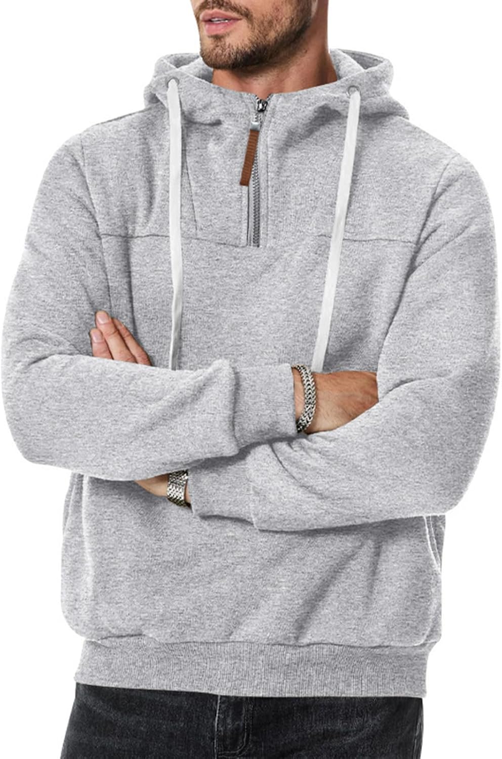 Mens Quarter Zip Hoodie Sweatshirt Warm Fleece Long Sleeve Pullover Hoodies for Men