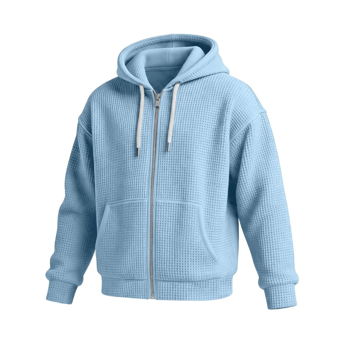 Waffle Knit Hoodies for Men Full Zip Sweatshirt Hooded Cardigan with Pocket Loose Fit Drawstring Athletic Jackets
