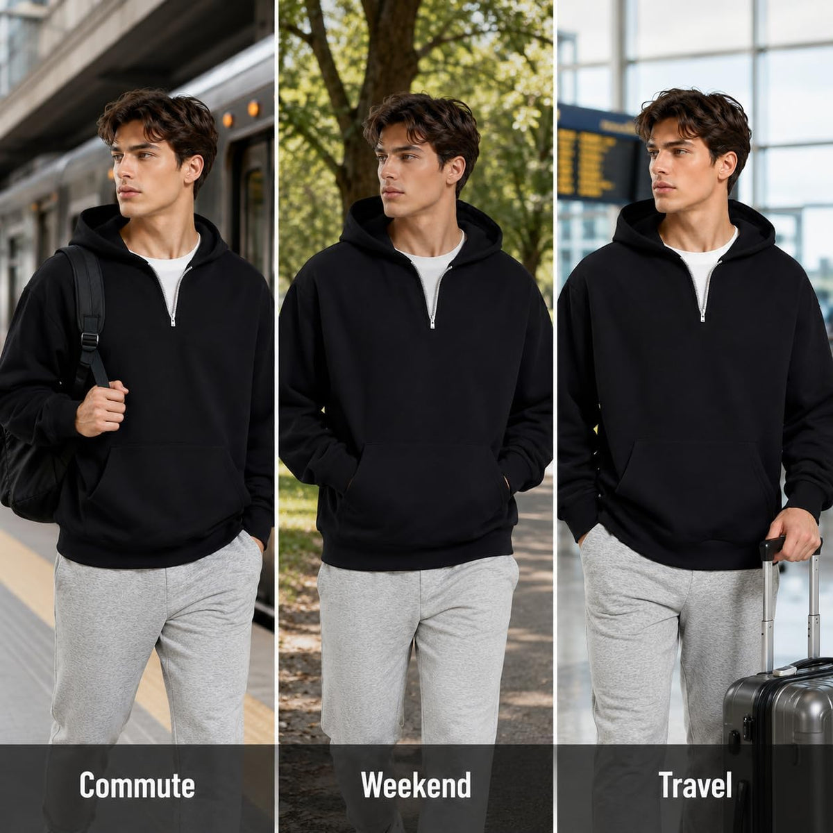 Men'S Quarter Zip Up Hoodies Fall Winter Jackets Drop Shoulder Sweatshirt