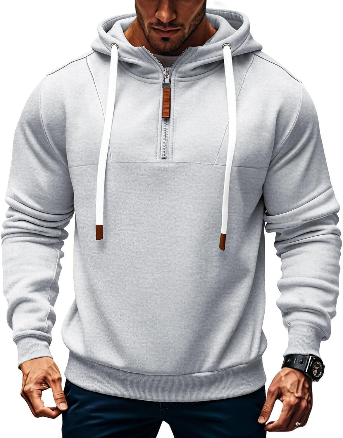 Mens Quarter Zip Hoodie Sweatshirt Warm Fleece Long Sleeve Pullover Hoodies for Men