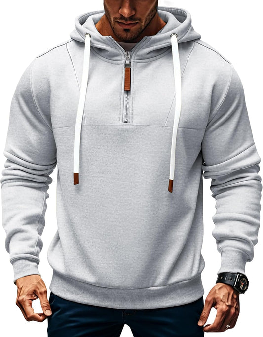 Mens Quarter Zip Hoodie Sweatshirt Warm Fleece Long Sleeve Pullover Hoodies for Men