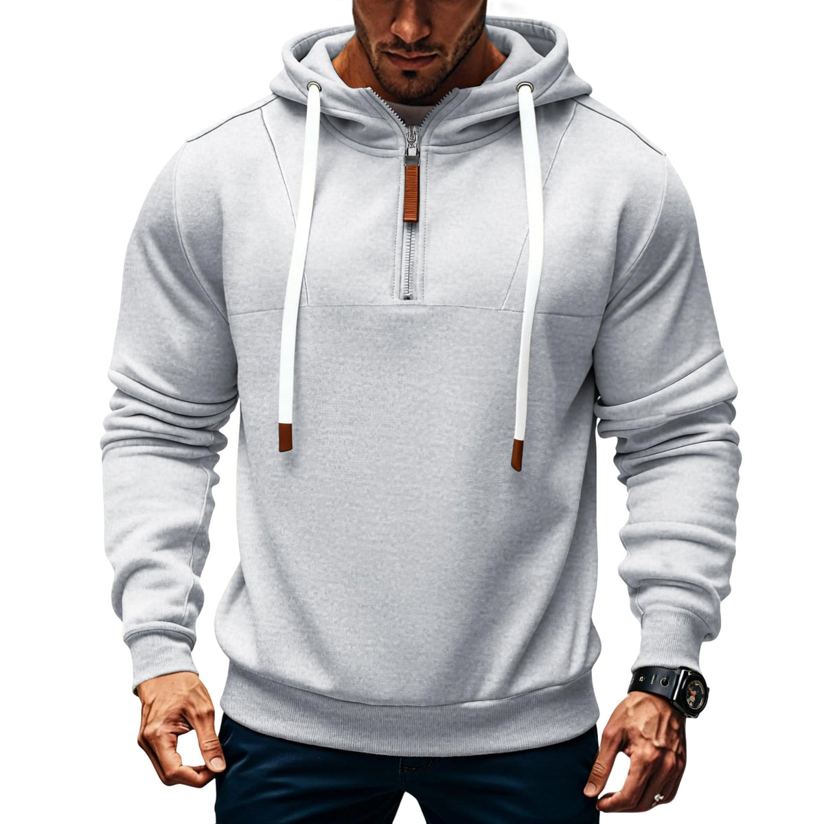 Mens Quarter Zip Hoodie Sweatshirt Warm Fleece Long Sleeve Pullover Hoodies for Men