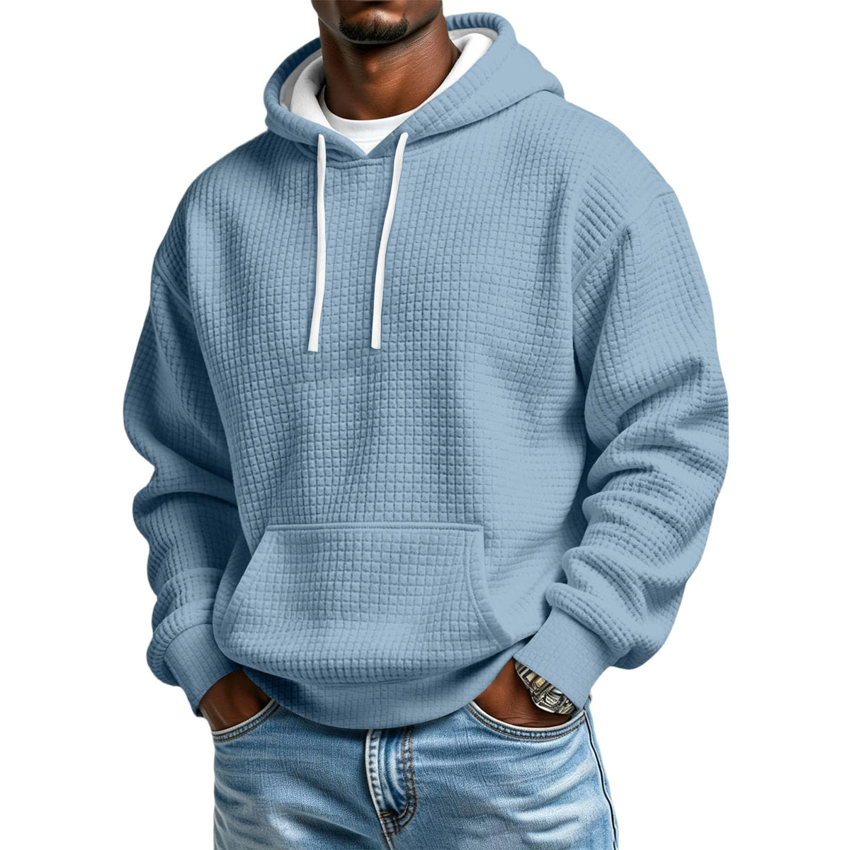 Men's Hoodie Pullover Fleece Waffle Sweatshirts Casual Plus Size Hoodie