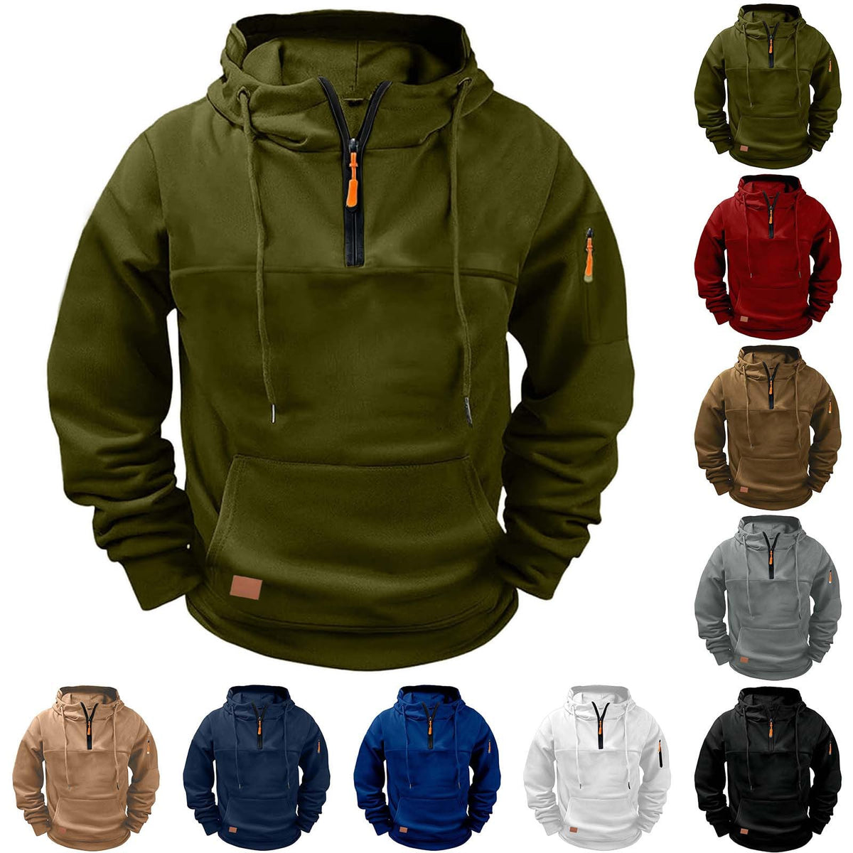 Hoodies for Men Quarter Zip Sweatshirt Tactical Cargo Pullover with Pockets
