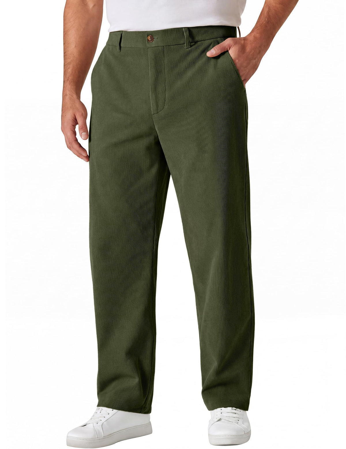 COOFANDY Men's Corduroy Pant Straight Fit Flat Front Casual Dress Slacks