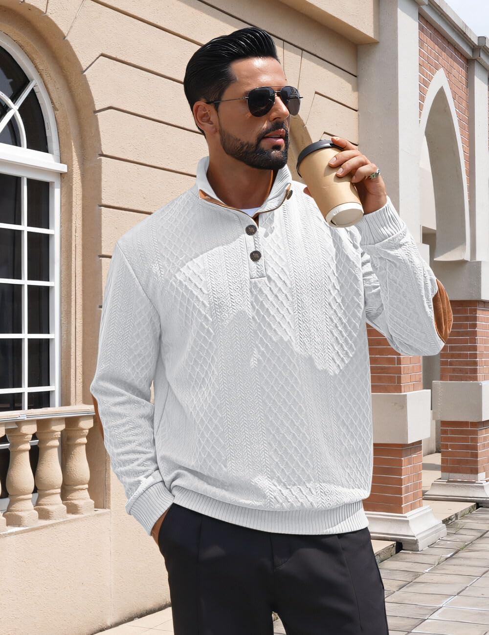 Men's Casual Sweatshirt Pullover Sweater Casual Long Sleeve Stand Collar Quarter Button Sweaters