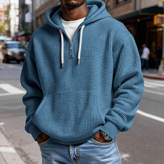 Hoodies for Men Waffle Quarter Zip Pullover Oversized Sweatshirt