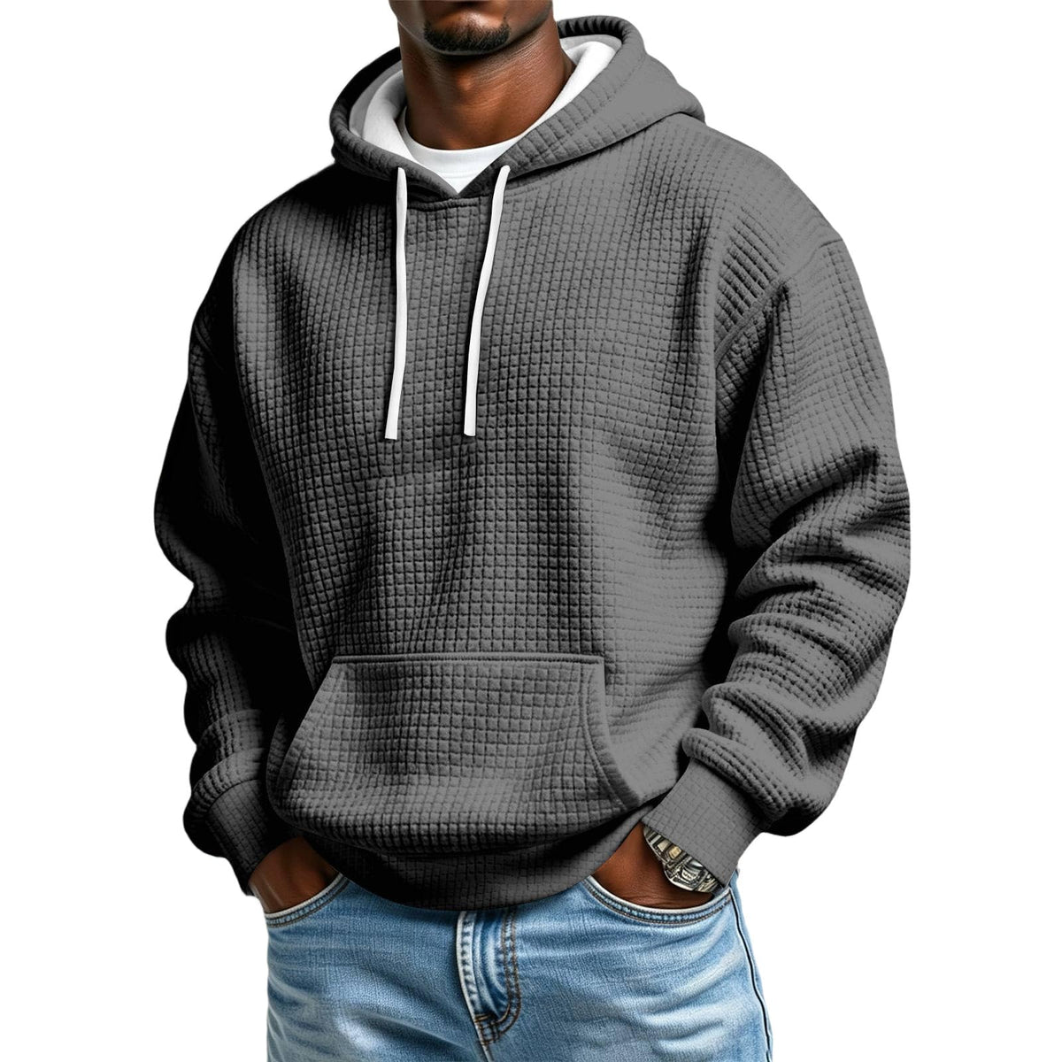 Men's Hoodie Pullover Fleece Waffle Sweatshirts Casual Plus Size Hoodie