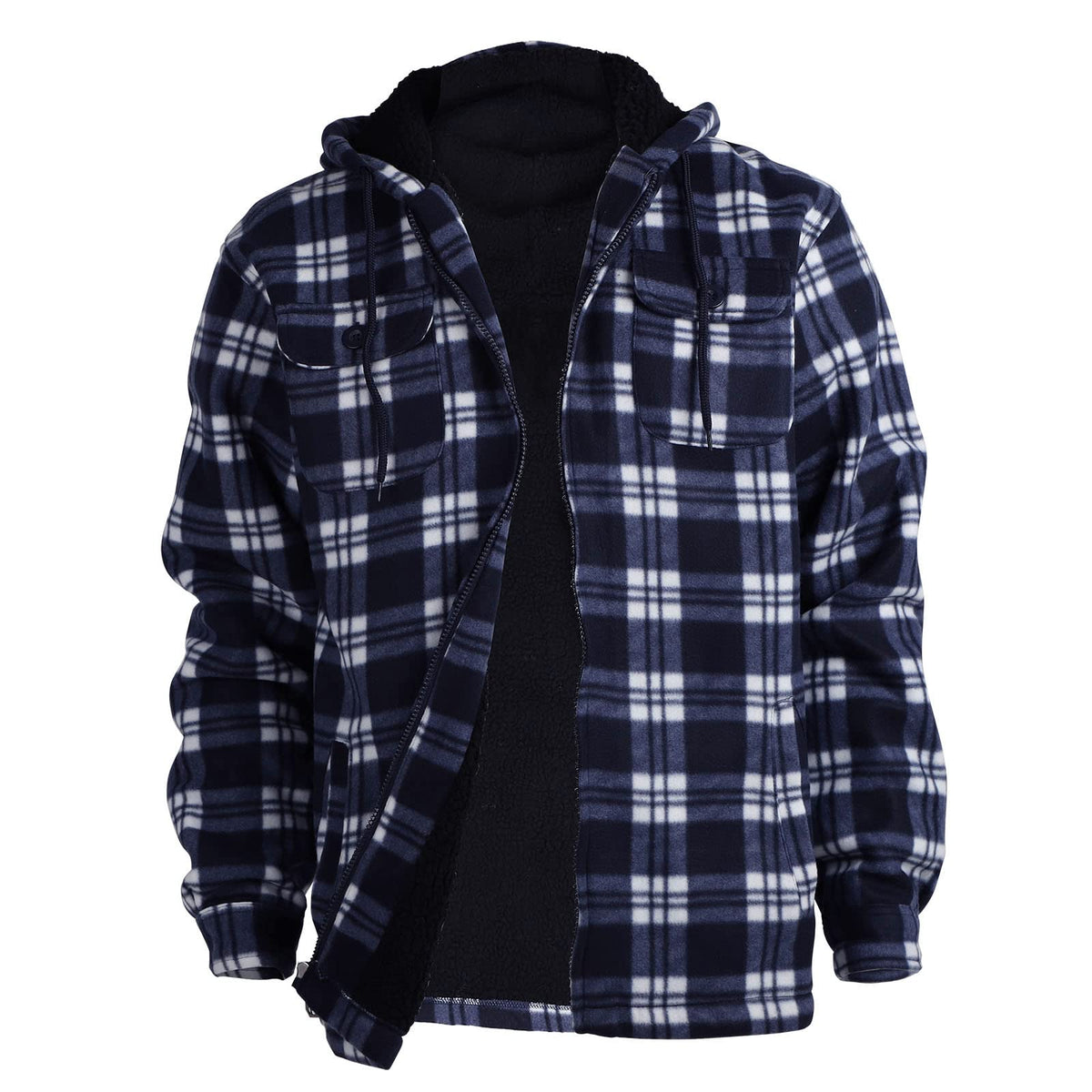 Gary Com Heavy Thick Flannel Plaid Jacket Sherpa Fleece Lined Hoodies for Men Zip Up Winter Warm Coat Zipper Sweatshirt