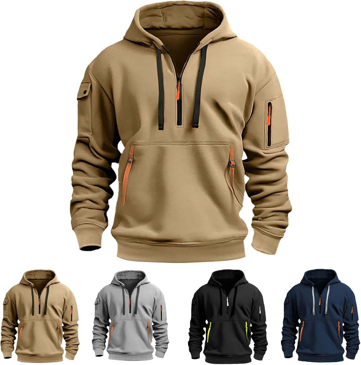 2026 Hoodies for Men 1/4 Zip Up Long Sleeve Plus Size Pullover Sweatshirt Fall Winter Vintage Clothes with Pockets
