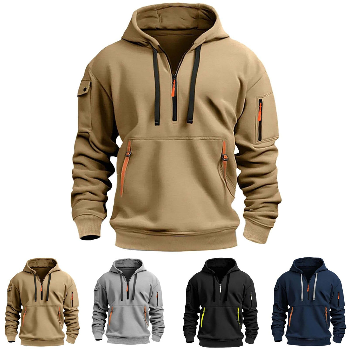 2026 Hoodies for Men 1/4 Zip Up Long Sleeve Plus Size Pullover Sweatshirt Fall Winter Vintage Clothes with Pockets