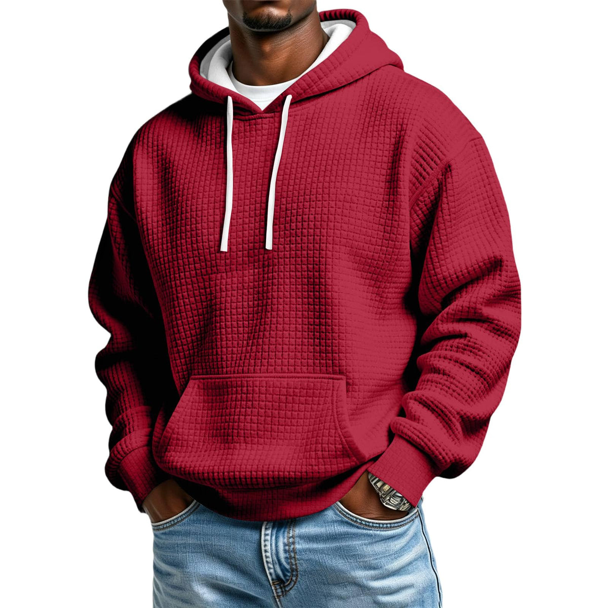 Men's Hoodie Pullover Fleece Waffle Sweatshirts Casual Plus Size Hoodie