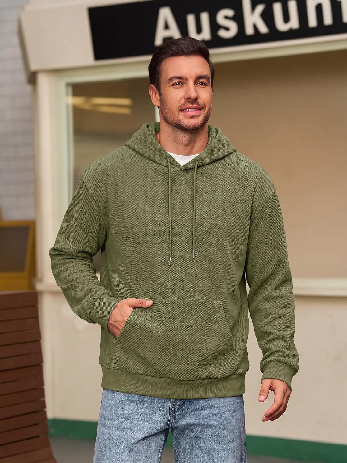 Runcati Mens Casual Hoodies Long Sleeve Pullover Sweatshirts with Pocket