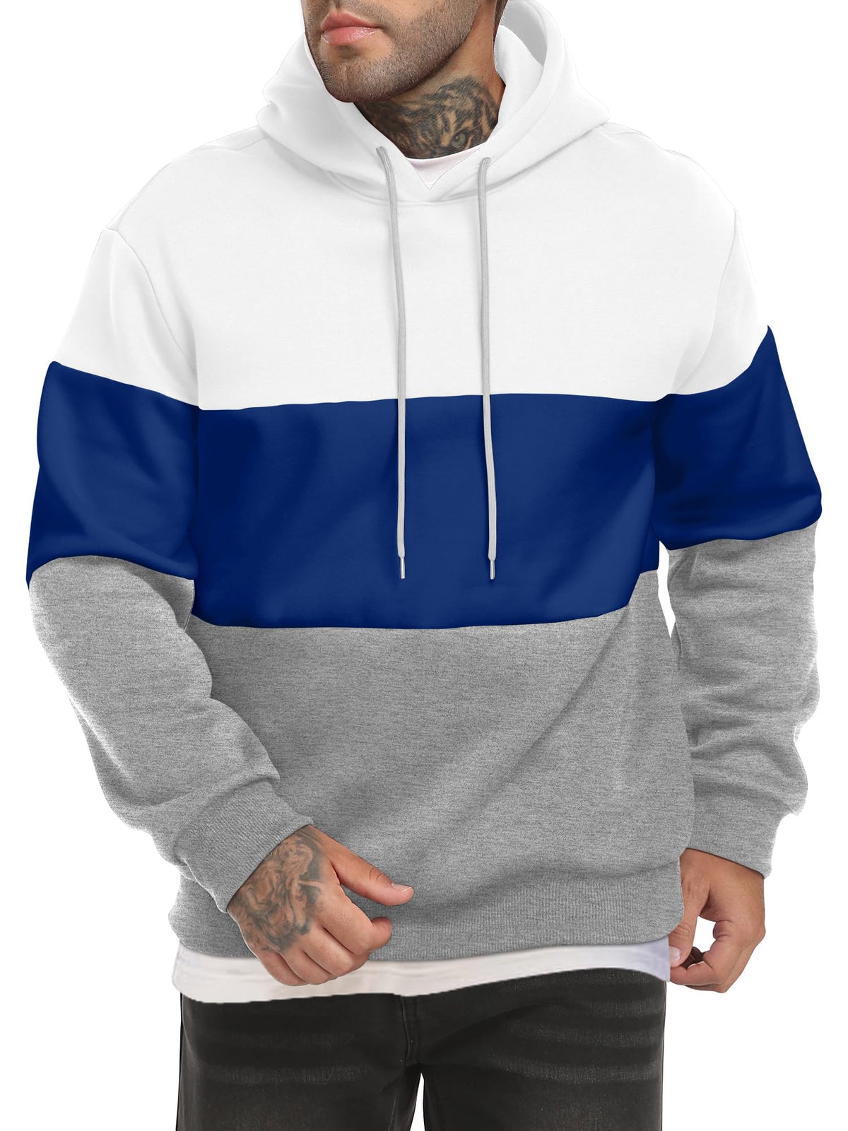 Men's Color Block Hoodies Long Sleeve Hooded Sweatshirt Pullover