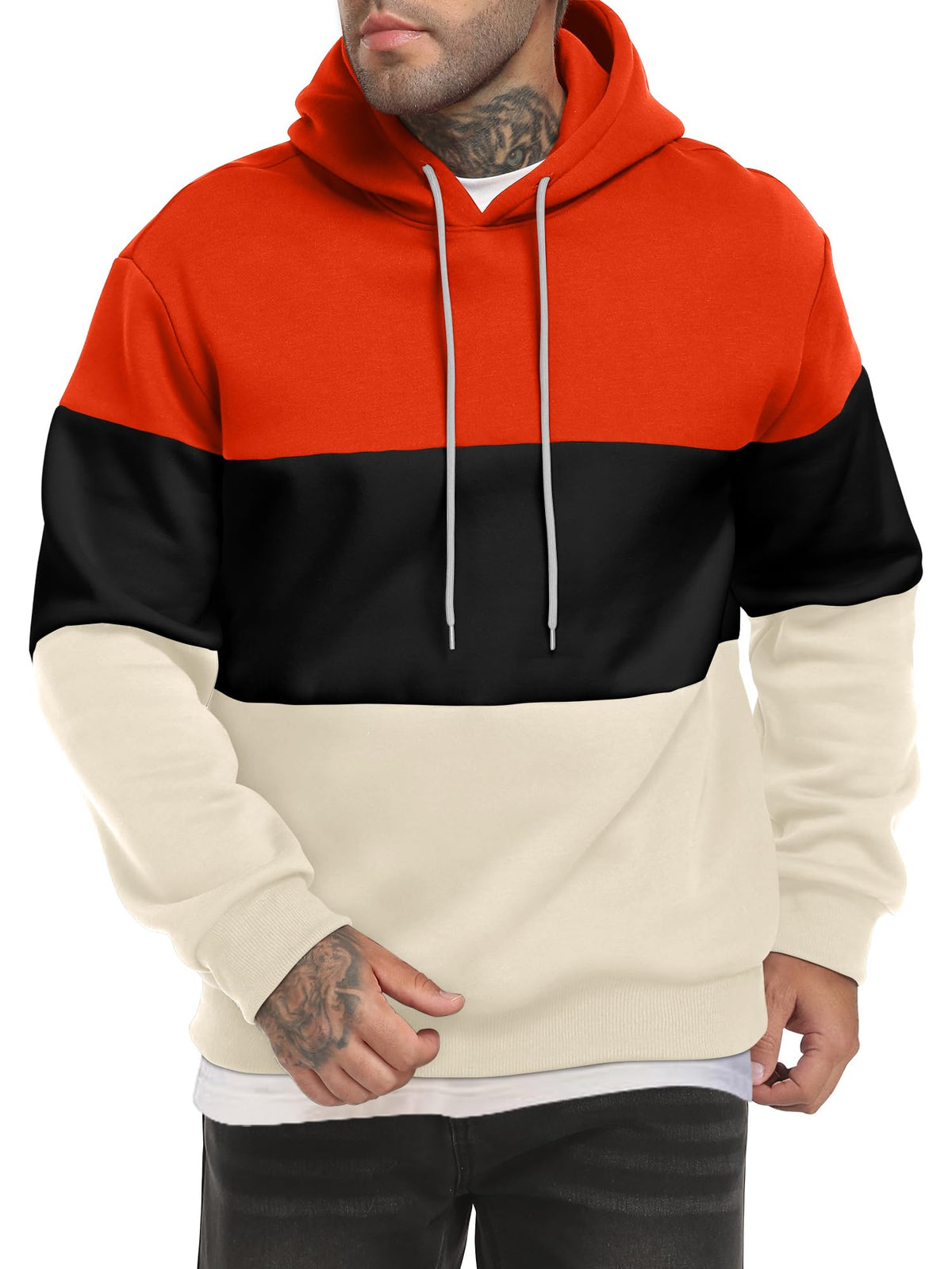 Men's Color Block Hoodies Long Sleeve Hooded Sweatshirt Pullover